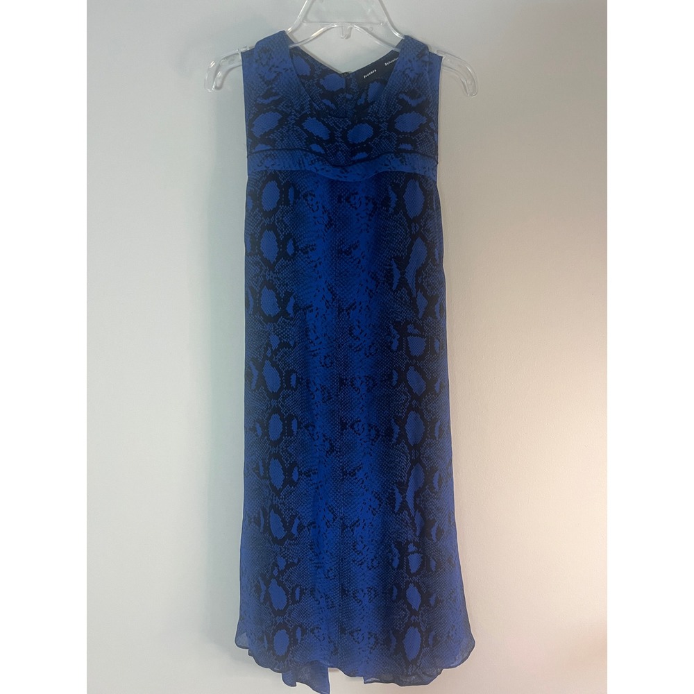 Proenza Schouler Blue Black Snakeskin Silk Midi Dress Back Bow Cutout‎ Size 6